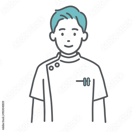 ケーシー白衣を着た男性看護師・医療従事者のイラスト（笑顔・上半身）