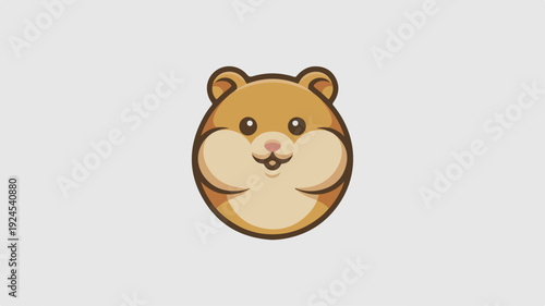 Cute hamster face illustration with big cheeks and ears on gray background smiling and looking forward cartoon style