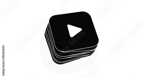 Black play button icon stack video media symbol on white background