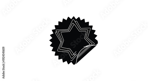 Black star seal badge icon with peeled back corner isolated on white background for authenticity and quality guarantee concept