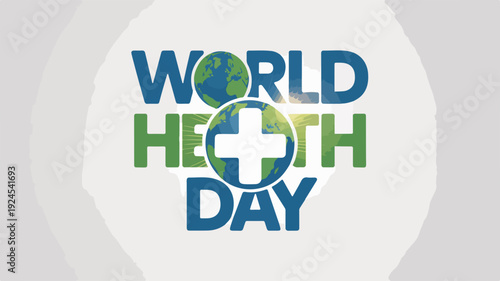 World health day logo with globe and cross symbol on gray background representing global health awareness and medical care