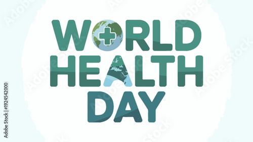 World health day logo with green text and medical cross symbol on white background