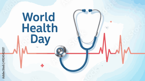 World health day medical concept with stethoscope on ecg background symbolizing healthcare and wellness globally
