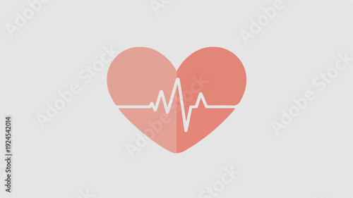 Heart rate monitor icon with pink heart and white ecg line on grey background symbolizing health and wellness