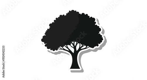 Simple black tree silhouette icon with white outline on plain background for logo design or nature concept