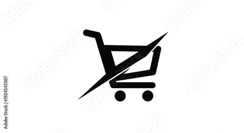 Shopping cart cancellation icon, no shopping, cart rejection, e-commerce symbol, refusal, cancel, online shopping, rejected, stop, shopping cart, forbidden, black, white background, illustration, m...