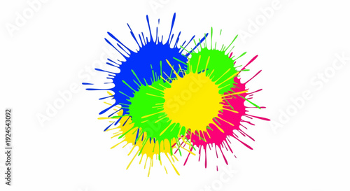 Vibrant paint splatters in a dynamic cluster.