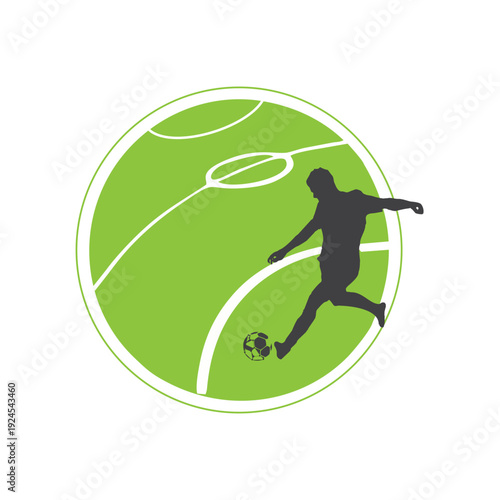 Football player silhouette shooting ball inside circle field creative illustration vector design