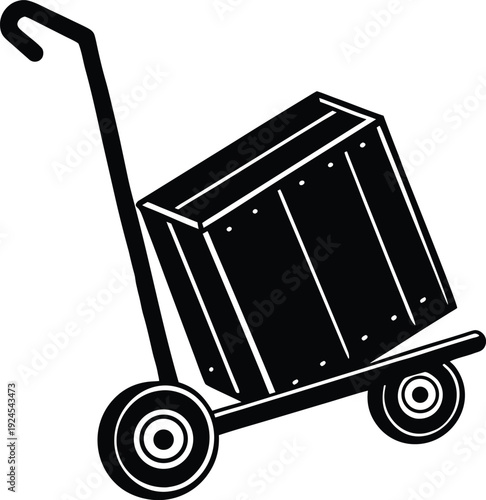 Hand truck dolly with wooden crate for moving heavy boxes isolated on transparent background