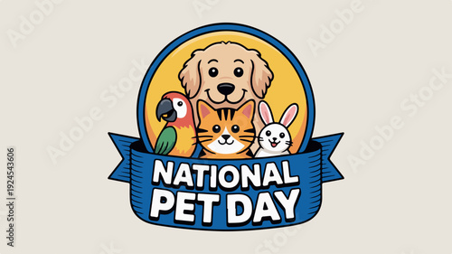 National pet day logo with dog cat bird and rabbit celebrating pets and animal companionship