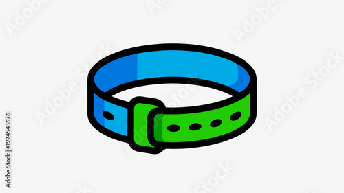 Colorful dog collar with blue interior and green exterior buckle and holes for adjustment pet accessory icon