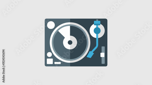 Dj turntable equipment for music mixing and playback in dark grey and blue tones