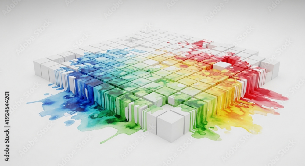 Obraz premium Vibrant 3d grid with rainbow colors on white background abstract geometric pattern