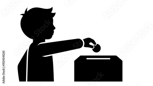 Child Donating Money Silhouette in Simple Monochrome on for Charity Illustration Transparent Background