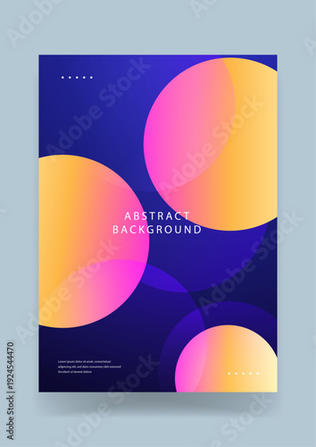 Modern abstract composition of overlapping glowing gradient spheres in pink and orange tones set against a deep blue dark background