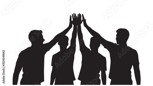 Silhouetted team high-five in unity with dramatic gesture on for corporate branding Transparent Background