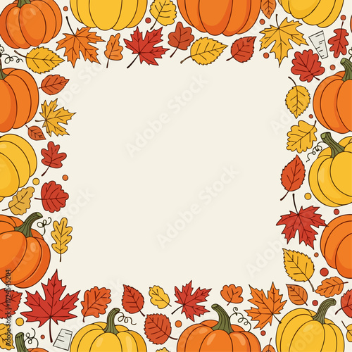 Autumn Harvest Pumpkin and Leaf Border Frame.