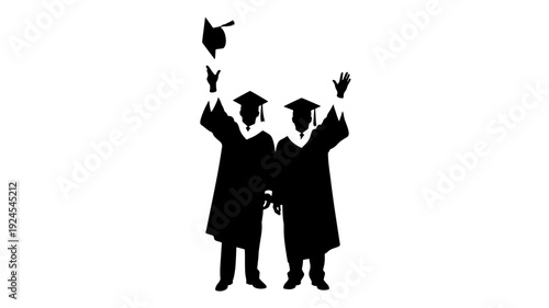 Graduates in Robes Throwing Caps in Celebration Silhouette on for Education Transparent Background
