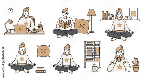 Woman practicing mindfulness and relaxation at home.