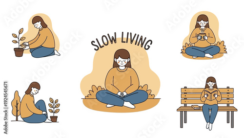 Woman practicing slow living activities for mindfulness and well-being.