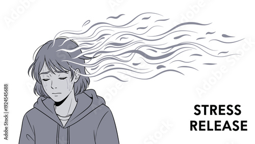 Woman Releasing Stress and Negative Thoughts Through Her Hair.