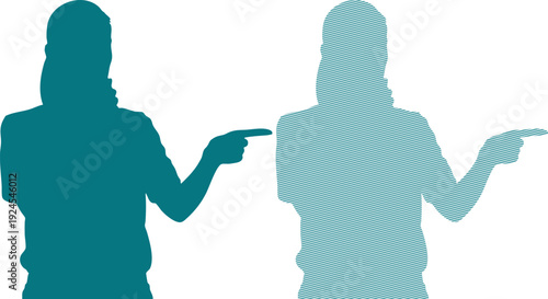 Two figures pointing in opposite directions