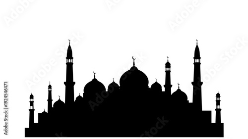 Mosque Silhouette with Domes and Minarets in Simple Elegant Design on for Islamic Cultural Representation Transparent Background