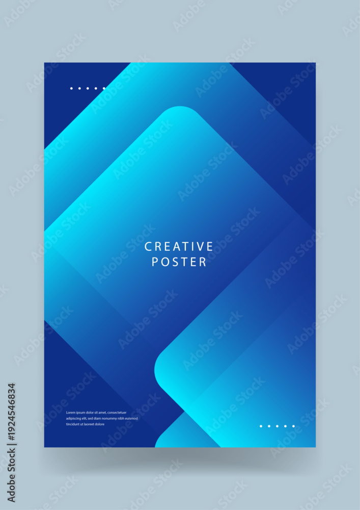 Fototapeta premium Modern creative poster design with deep blue and cyan color gradients featuring smooth rounded overlapping square layers