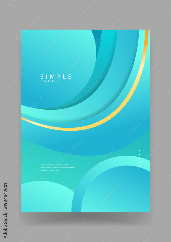 Fototapeta premium Professional minimalist background featuring blue cyan gradients and overlapping fluid circular layers with a gold accent line