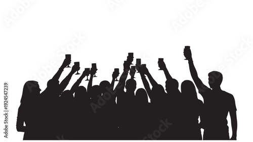 Crowd Silhouettes with Mobile Phones in High Contrast Black and for Social Media Transparent Background