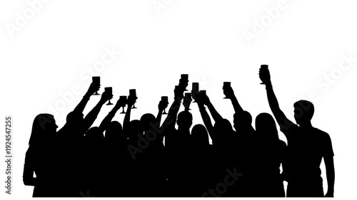 Crowd of people taking photos with smartphones in silhouette style on for social media Transparent Background