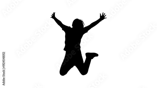 Silhouette of a Jumping Person in Dynamic Pose with High Contrast Lighting on Isolated for Fitness Advertising Transparent Background