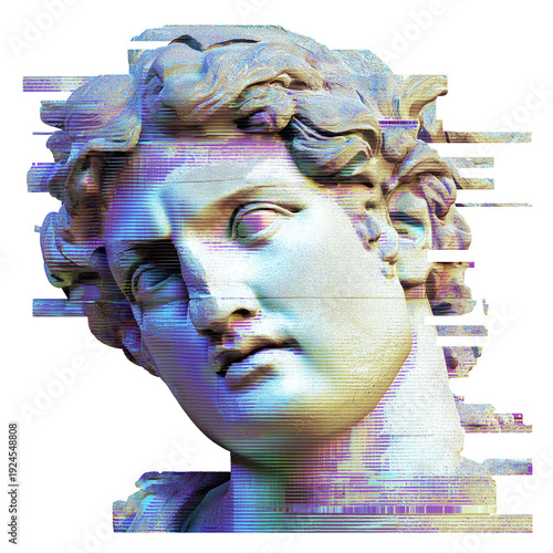 digital glitch effect classical statue head png transparent background