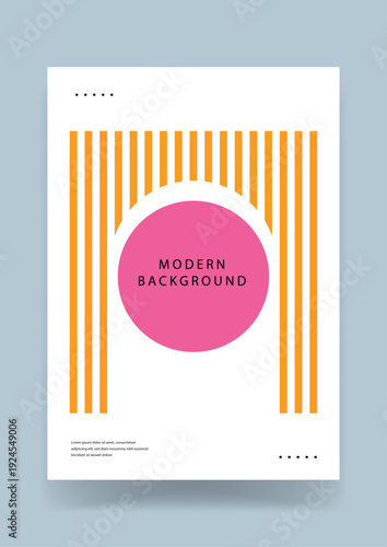 Clean geometric poster design featuring a large pink circle framed by vertical yellow stripes and a white archway silhouette