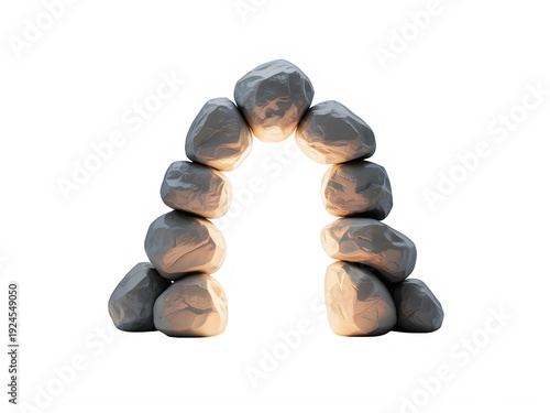 Natural stone arch construction made of grey boulders under warm golden light