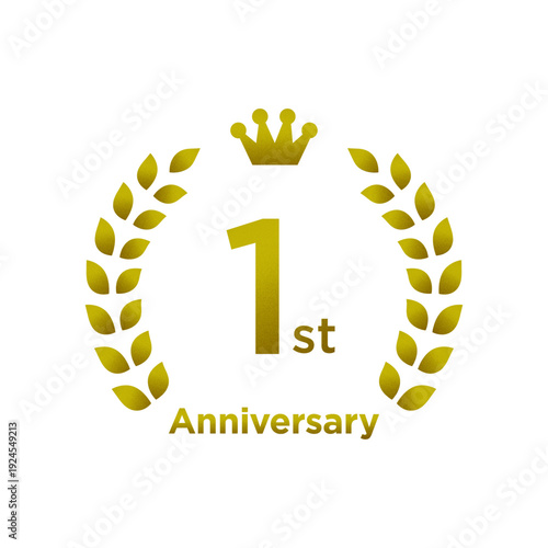 Gold gradient laurel wreath and crown emblem with number one