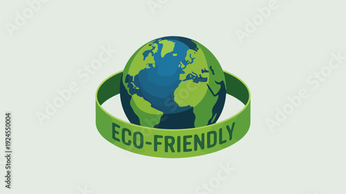 Eco friendly globe with green ribbon on light background symbolizing environmental conservation and sustainability
