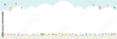 Wide cityscape composition with sky and large cloud text area