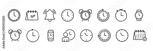 Time icon collection. Clock icon, calendar icon, time management icon, alarm icon. Vector illustration.