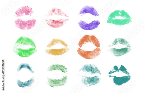 Collection of colorful lipstick mark on white background. Set of vibrant lipstick mark isolated on a white background