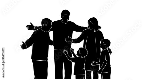 Family Silhouette in Modern Minimalist Style with Dramatic Black and Contrast in Vector Illustration for Social Media Campaign Transparent Background