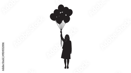 Woman holding black balloons in silhouette with dramatic lighting on for advertising Transparent Background