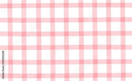 手描きの水彩風チェック柄背景_赤1_横