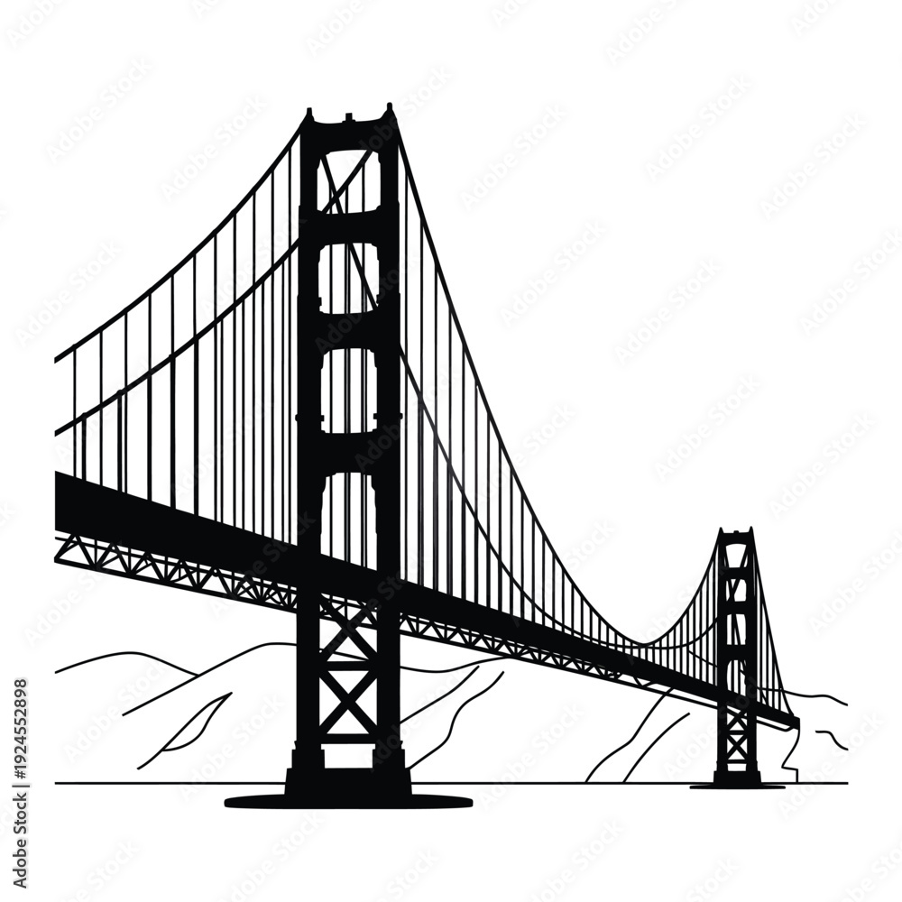 Obraz premium Stylized black and white illustration of the golden gate bridge