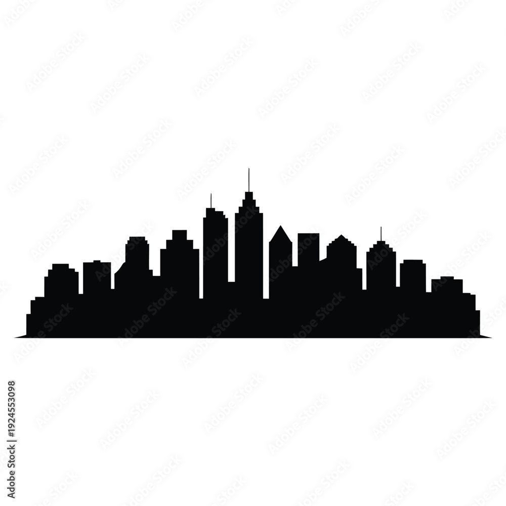 Obraz premium A stark silhouette of a modern city skyline against a white background