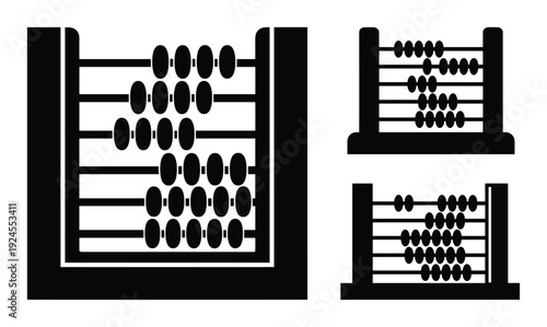 Abacus calculation device vector illustration, education tool with rows of beads used for counting.