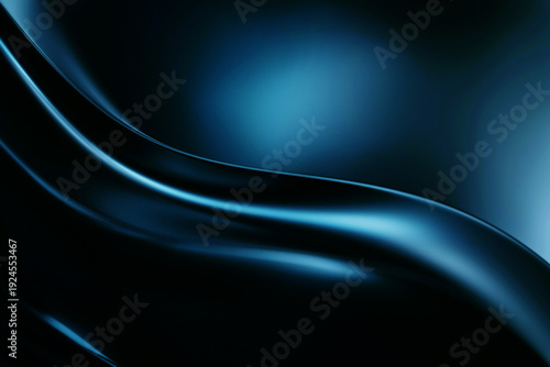 Billede på lærred Dark blue abstract background featuring smooth, glossy waves and metallic curves with a premium liquid texture