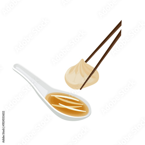 Vector Illustration logo Clip art Ready to Eat Chinese Soup Dumplings Xiao Long Bao