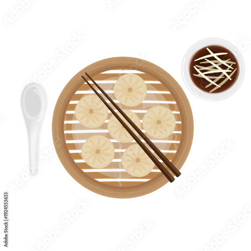 Vector Illustration logo Clip art Top View Chinese Steamed Dumplings Xiao Long Bao