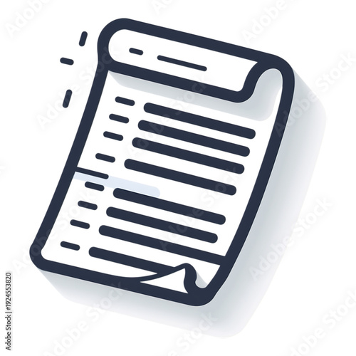 Invoice document icon on white background, simple vector symbol for clean business style, isolated symbol for app interface web design presentation infographic branding marketing print clipart